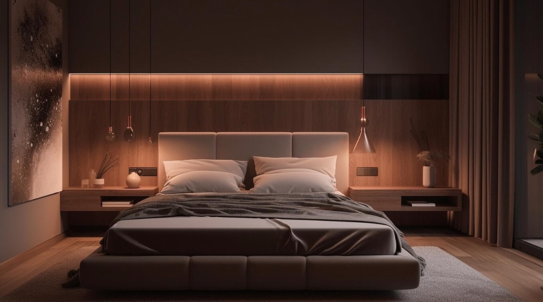 Camera da letto con illuminazione adattiva integrata — Unita smart home