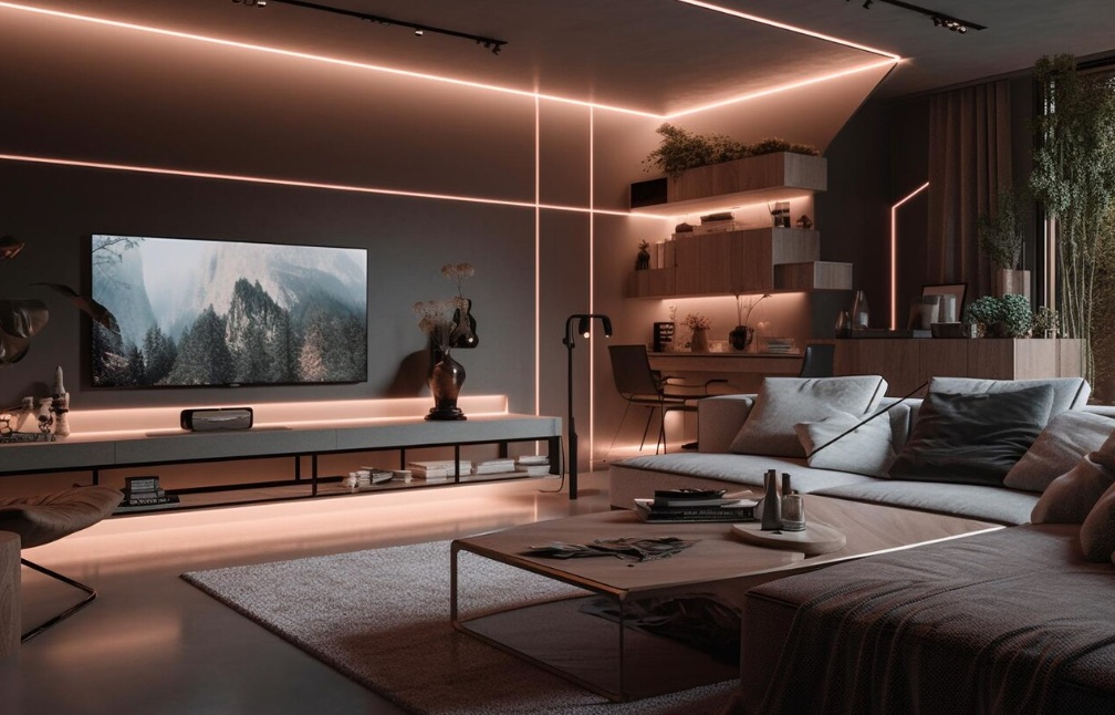 Salotto premium con illuminazione automatica intelligente — Unita smart home